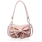 pozuauoa Pink Shoulder Bags Women, Pink Handbag Handbags for Women, with Tote Bag with Zip Fashion Pearl Chain Handbag, Bowknot Versatile Y2K Mini Underarm Bag for Underarm Daily Commuting