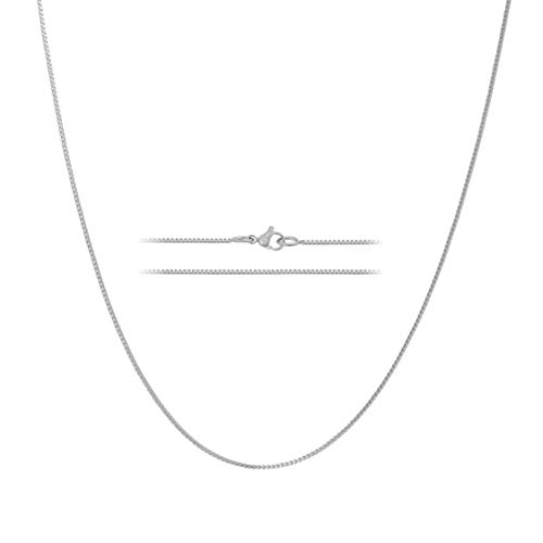 KISPER 24k White Gold Over Stainless Steel 1.2mm Box Chain Necklace, 20