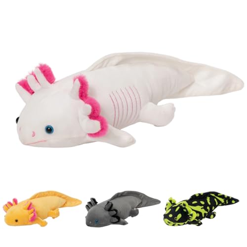 unsnurnoch 18'' White Axolotl Plush Toy, Realistic Salamander Stuffed Animal with Pink Gills, Soft Cuddly Plushie for Kids & Friends, Cute Birthday Children's Day or Room Decor