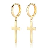 14k Yellow Gold Drop Cross Earrings-12mm