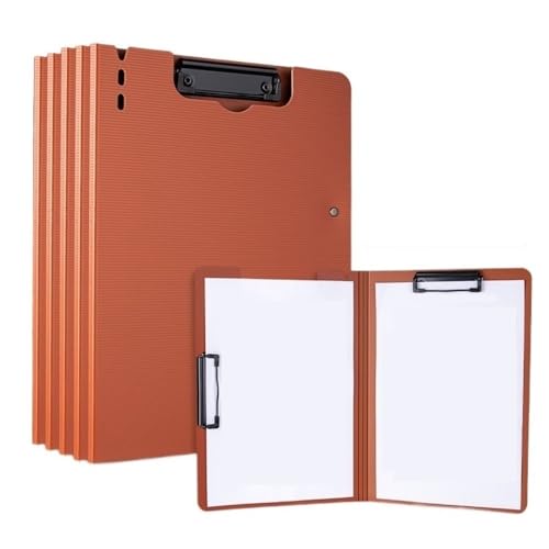Sobres de archivado - Lote de 5 carpetas A4 de doble clip, plegables, para bloc de notas, almacenamiento de datos, suministros de oficina, carpetas de plástico (naranja)