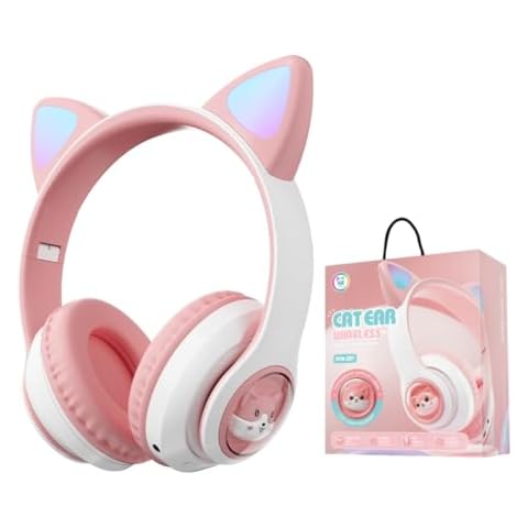 YUSONIC Cat Ear Bluetooth Headphones,Toddlers Kids Wireless Headphones for Boys Girls Amazon Fire Tablet/Laptop/Pad/School (White Pink 2) Cover