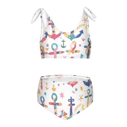 Ocean Themed Simple Anchors Girl Two Piece Kids Bikini Set Beach Bathing Suit Swimming Suits Cute Shoulder Strap