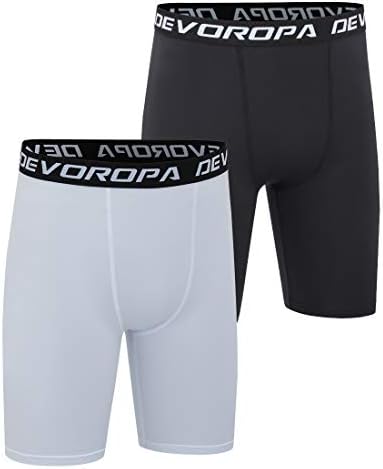 DEVOROPA Youth Boys’ Compression Shorts Performance Athletic Base Layers Workout Training Underwear Side Pocket (Pack of 2)