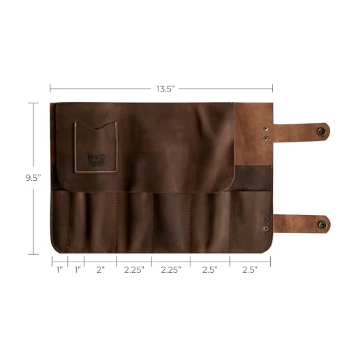 Hide & Drink, Leather Snap Tool Roll Up Bag (14 Slots), Portable Carry Case for Barbers, Salon Storage Organizer Pouch, Classic Vintage Style, Handmade (Bourbon Brown) - Thumbnail 4