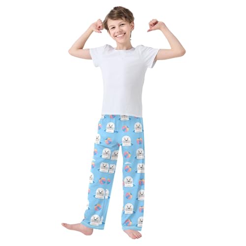 ZZXXB Seal and Balloon Boys Long Pants Soft Trousers Elastic Waist Kids Lounge Bottoms with Pockets S-XL2
