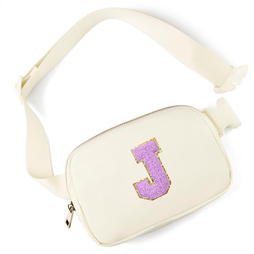 Image of Gitus Gifts for 8 9 10 11 12 Year Old Girls Belt Bag Fanny Pack Crossbody Bags with Initial Letter Patch Cute Stuff Birthday Gifts for Teen Girls Women Personalized Trend Stuff (Ivory-J)