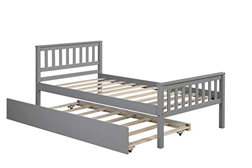 PVWIIK Twin Platform Bed with Trundle and Footboard for Girls,Boys,Wooden Bed Frames with Headboard,Noise-Free,No Box Spring Needed,Grey by PVWIIK - Image 4