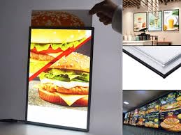 Image of LED Backlit Menu Display Board | Ultra Slim LED Light Box | Wall Mounted Illuminated Poster Display Frame | Slim Snap Frame for Restaurants, Cafes, Retail Stores & Advertisements (A4,Black)