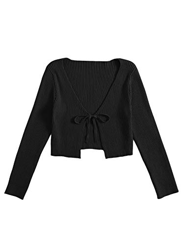 Image of Floerns Women's Tie Front Long Sleeve Rib Knit Shrug Sweaters Cardigan Crop Top