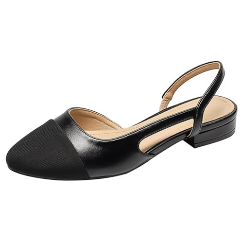 Women's Square Cap Toe Slingback Flats Two Toned Low Heel Pumps Comfortable Work Dress Shoes