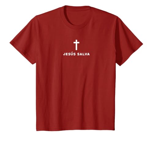 Jesus Saves Minimal Christian Spanish Language T-Shirt, Youth, Cranberry Red, Small