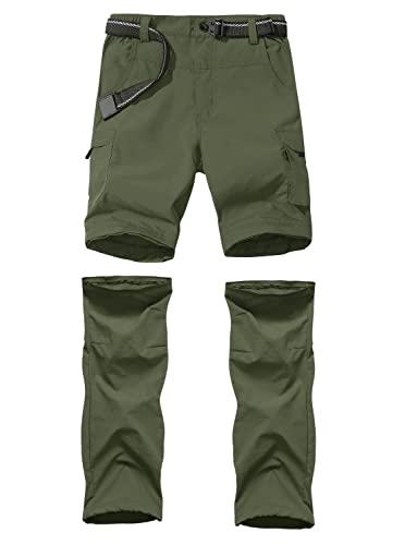 Stunshow Boys Cargo Pants Waterproof Quick Dry Convertible Zipper Pants, Outdoor Upf 50+ Casual Hiking Pants Army Green 20 #TOP7