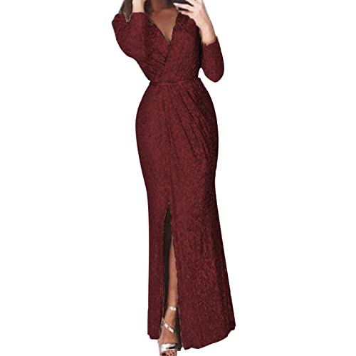 Robe de cocktail formelle scintillante coupe sirène col V pour femme
