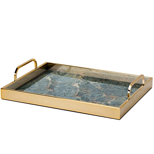 RUIXFLR Rechteckiges Steinplatten-Serviertablett Platten Mit Goldenem Griff, Organizer-Teller Für Tee-Set Obstkuchen Snack, Frühstückstablett, S Cover