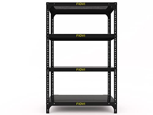 Image of Space Saving Multipurpose Rack Slotted Angle Metal Rack | Easy to Assemble Rack || SR-007 11249 12 inch D X 23 inch L X 36 inch H 4 Shelf 24 Gauge Shelf 20 Gauge Angle Powder Coated (Black)(Pack of 1)