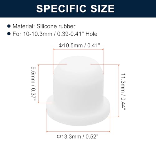 Image of uxcell 32 Pieces White Rubber Stopper, 10.5mm Plug Holes for 10-10.3mm /0.39-0.41 inch Hole