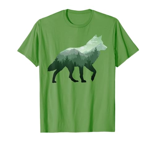 Lobo Solitario Sobrevive La Montaña Silueta Arte Bosque Primavera Camiseta
