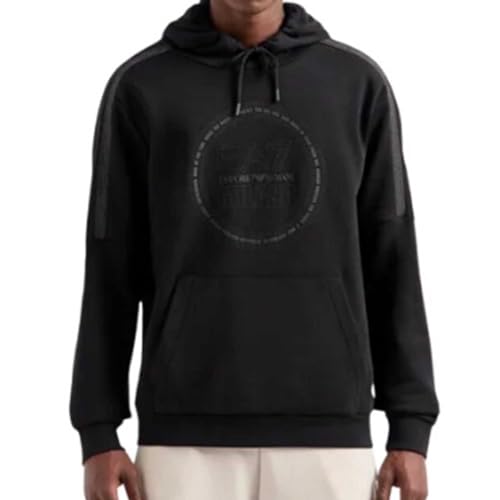 Emporio Armani EA7 3DPM65 Men's Hooded Sweatshirt with Logo Series in Organic Cotton Blend (M, Black), Black