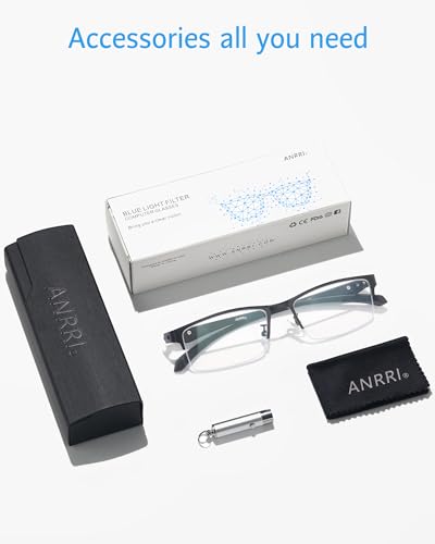 Image of ANRRI Blue Light Glasses for Men Semi Rimless Rectangle Metal Frame UV Blocking Computer Glasses