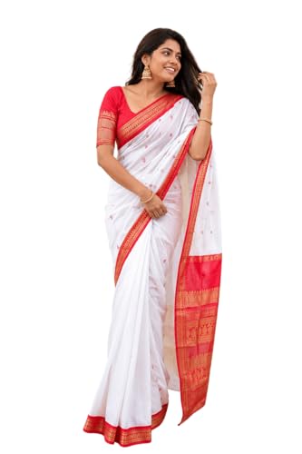 Image of Pure Kalyani Cotton Saree | Zari Border & Blouse Piece - Lata Gadwal Design | Traditional Saree
