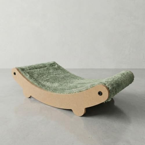 Image of Cat Hammock Bed with Plush Cushion, Wooden Curved Rocker Design, 23x13x6 Inch, Premium Comfort Lounger for Cats (FURR-162) (Green)