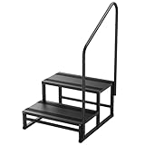 YOLANDO RV Steps with Handrail, 2 Steps RV Stairs w/Handrail for Elderly & Kids, Wide Platform for Hot Tub, Camper, Mobile Home, Porch, Pool, SPA, Pet Stairs, Outdoor and Indoor Use