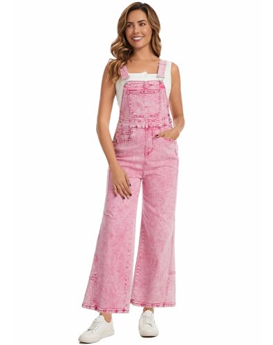 ZMTUO Womens Denim Overalls Loose Fit Baggy Overalls Wide Leg Barrel Jean with Pockets Adjustable Straps