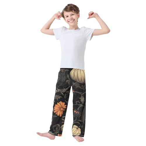 Halloween Crow Pumpkin Boys Long Pants Soft Trousers Elastic Waist Kids Lounge Bottoms with Pockets S-XL2