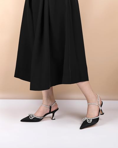 Joseywade Rhinestone Bow Heels Women Pointed Toe Low Heel Pumps Adjustable Ankle Strap Wedding Bridal Party Shoes4