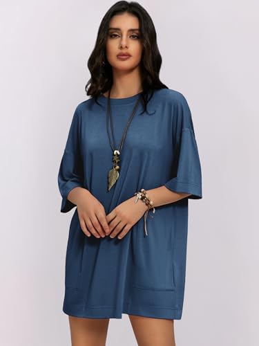 Image of LUXVEER Womens Oversized T Shirt Dress Short Sleeve Crewneck Tunic Tops Basic Summer Casual Mini Short Dresses with Pockets