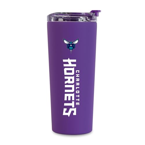 Image of Rico Industries NBA Basketball Charlotte Hornets Purple 24oz Stainless Steel Tumbler with Lid and Dual Functioning Lid