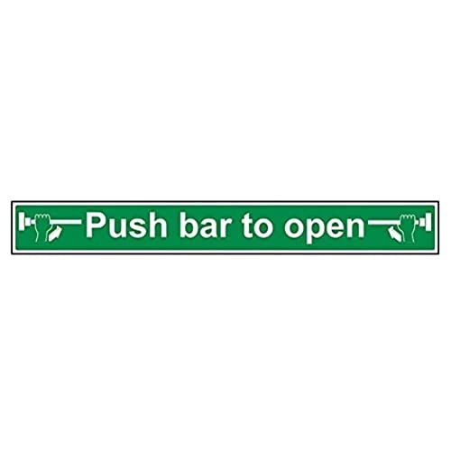 V Safety 22006BU-S Push Bar To Open Sign - Landscape - 600mm x 75mm - Self Adhesive Vinyl, Green