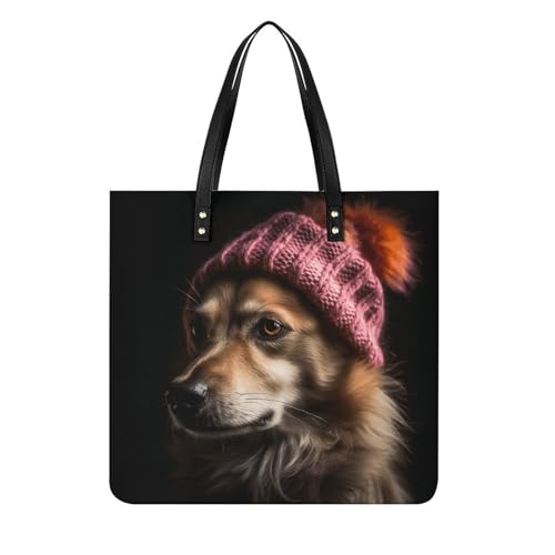 Sac à main en cuir pour femme, grand cabas de voyage imperméable 39x39cm imprimé chien mignon