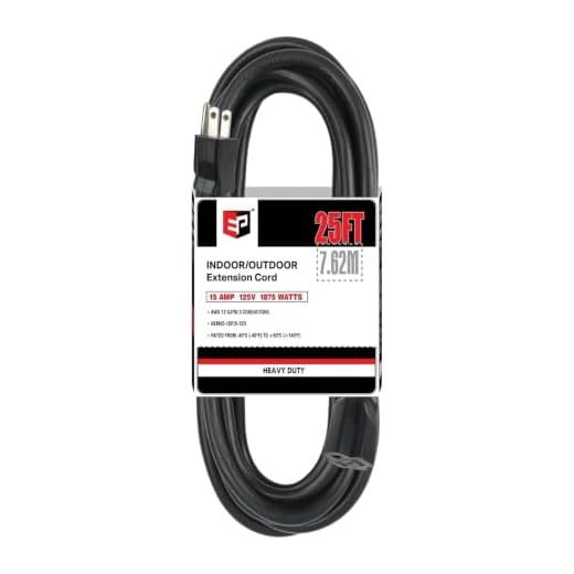 EP 25 Ft Outdoor Extension Cord - 12/3 SJTW Heavy Duty Black Extension Cable with 3 Prong Grounded Plug - Power Cord for Lawn, Garden, Appliances