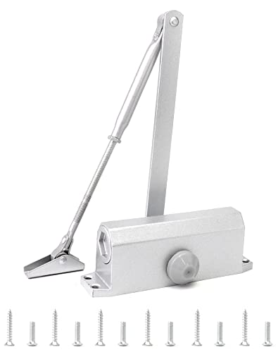 QWORK® cierra puertas automático, cierrapuertas hidráulico automático, con función de bloqueo, para puerta interior y puerta exterior, 40-60 kg,plata