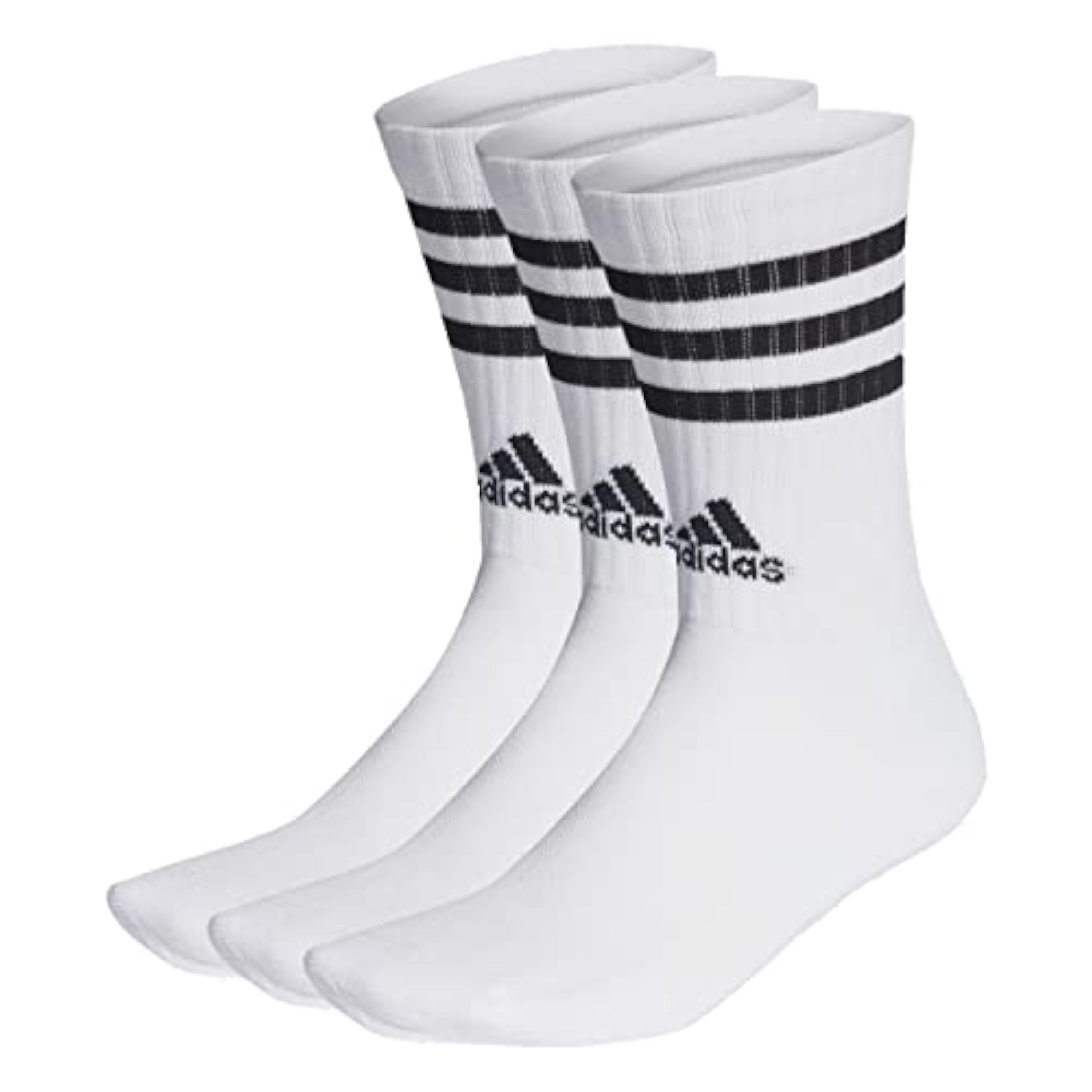 adidas Unisex adulto 3-Stripes Cushioned Crew Socks 3 Pairs, White / Black, 10.5-12.5