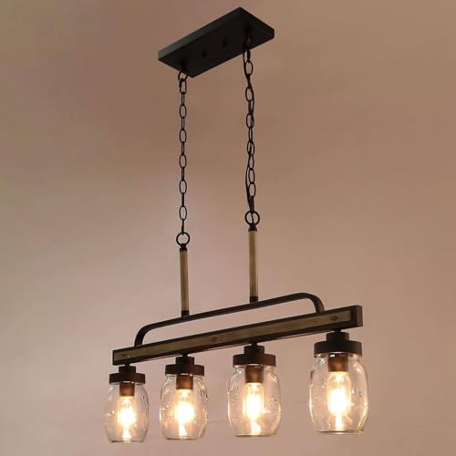 LOG BARN Farmhouse Chandeliers for Dining Room, 4-Light Rustic Mason Jar Chandelier Light Fixture, 30" L Faux Wood Kitchen Island Pendant Lighting by LOG BARN - Used condition - Image 6