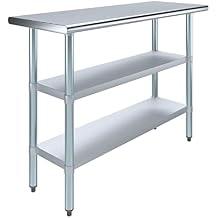 48" Long X 18" Deep Stainless Steel Work Table with 2 Shelves | Metal Food Prep Station | Commercial & Residential NSF Utility Table