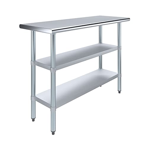 Image of AmGood Stainless Steel Work Table with 2 Shelves | NSF | Metal Utility Table (48 inch Long x 18 inch Deep)