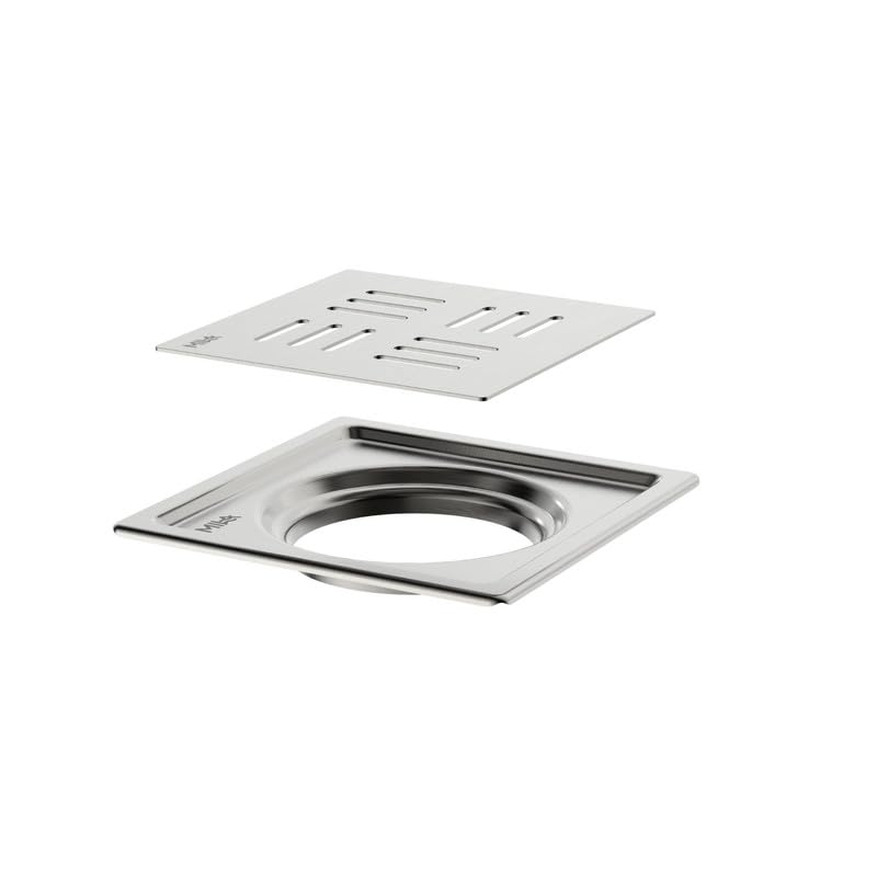 Image of Mila 5x5 Inch Floor Drain | 2-Piece Jali | 304 Grade Stainless Steel | Rust Resistant | Anti-Clog | Fast Drainage | Bathroom & Kitchen | Matte Finish | 1.5 Yr Warranty.