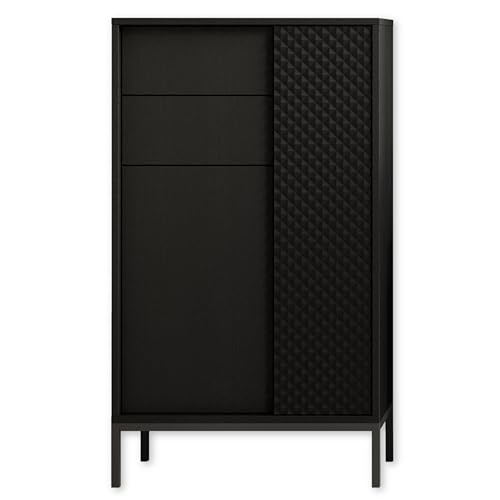 BERLIN Badezimmer Kommode in Schwarz - Moderner Badezimmerschrank Bad Schrank mit viel Stauraum - 60 x 106 x 32 cm (B/H/T)