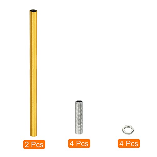 Image of MECCANIXITY Threaded Extension Rod, 9.8 inch Lamp Pipe with Connector Light Fixture for Pendant Light Island Lighting Chandeliers Stems, Gold Tone 2 Set