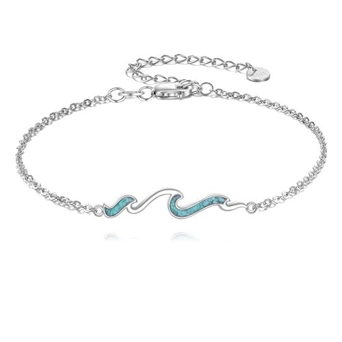 URONE Wave Bracelet 925 Sterling Silver Turquoise Wave Bracelet Ocean Beach Jewelry Gifts for Women