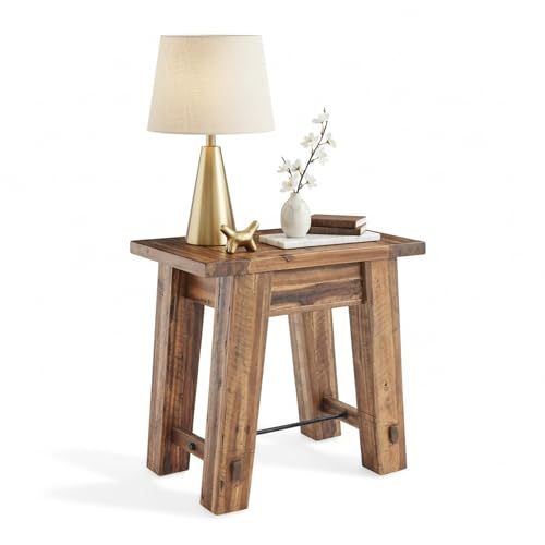 Durango 27-Inch Solid Wood Side Table – Heavy-Duty Industrial End Table with 100 lb Capacity for Living Room, Bedroom, or Home Office by Alaterre Furniture (Natural Grain Lacquer Finish)
