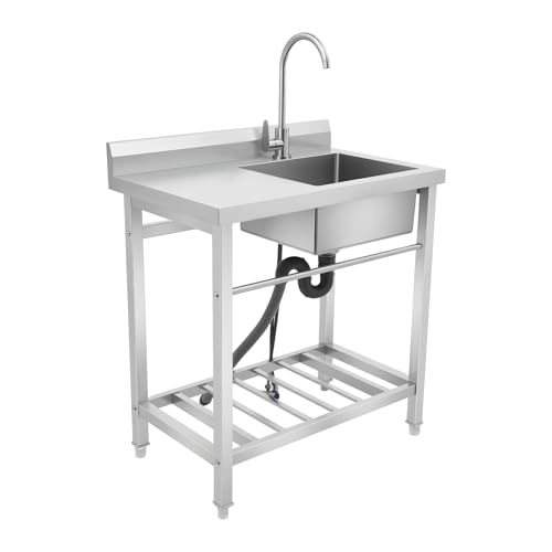 BJTDLLX Évier de cuisine indépendant en acier inoxydable avec plan de travail 1 bac, évier de cuisine avec robinet, capacité de charge 220.46lbs