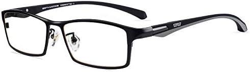 Caponi Men Titanium Eyeglasses Frame For Men Eyewear Clear Lens Flexible TR90 Temples Full Rim 9064 (Black)