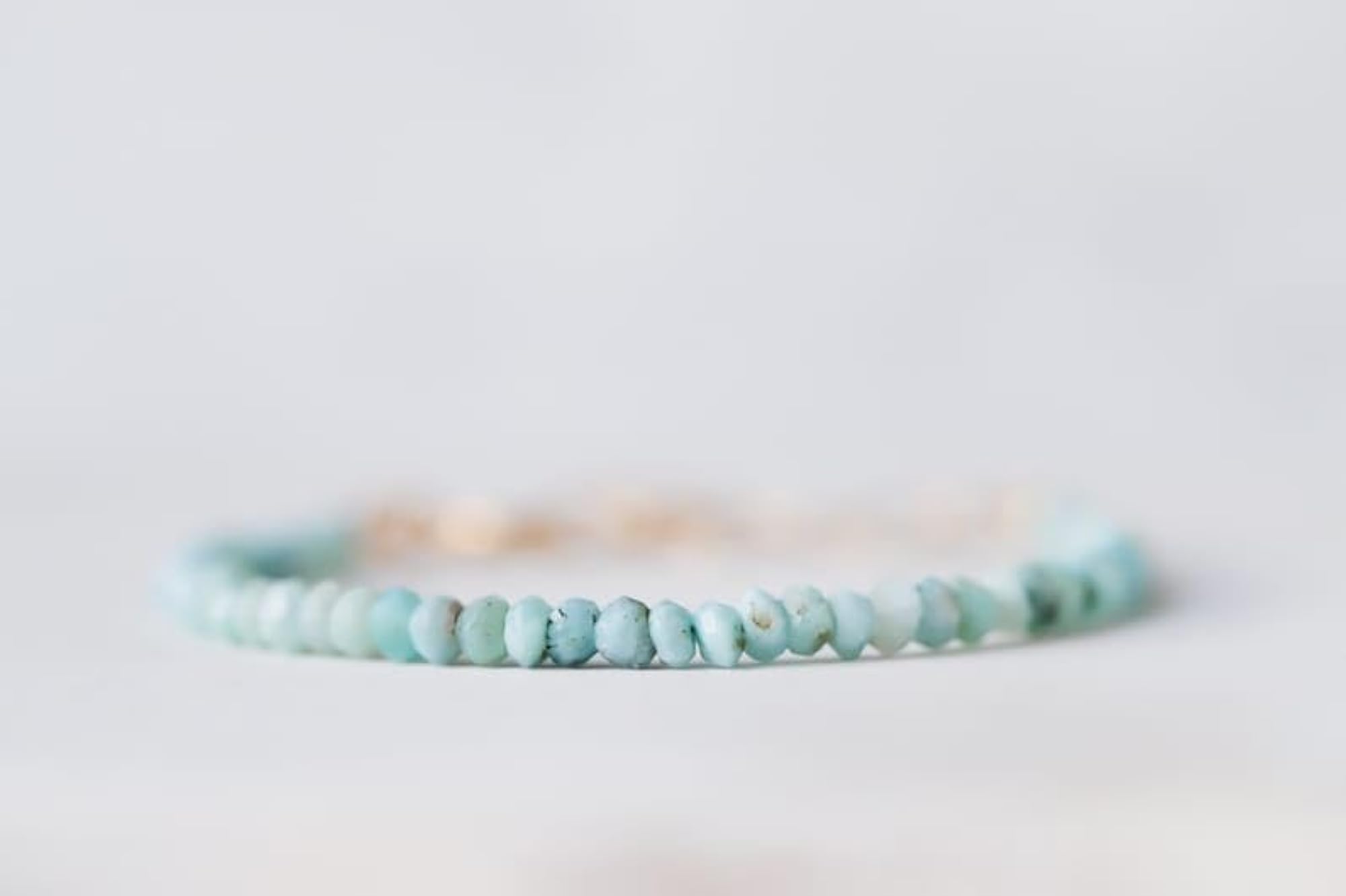 Larimar 3mm Rondelle Bead Bracelet with Adjustable Gold Plated Clasp
