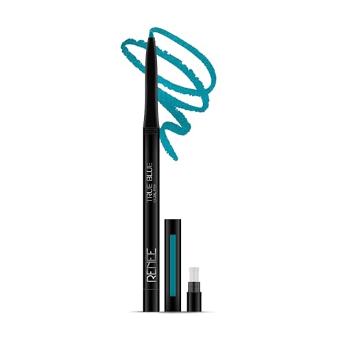 Image of RENEE Kajal Pen with Sharpener - True Blue | 24 Hrs Stay | Long Lasting Kohl Pencil | Matte Finish | Rich Color Payoff | Smudge & Waterproof | One Swipe Application Formula | 0.35gm