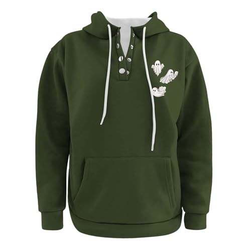 Lolvmvchi Cyber Of Monday Deals 2024,Boys Hoodies,Soft Hoodies For Men Pullover Casual Long Sleeve Button Lapel Three Halloween Printed Hooded (Green, Xxxxl)